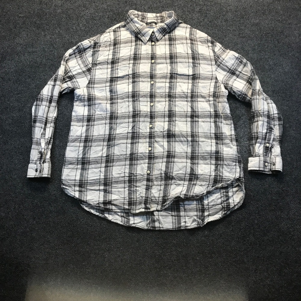 American Eagle Plaid Shirt Womens Medium Black White Excellent Long Sleeve Top